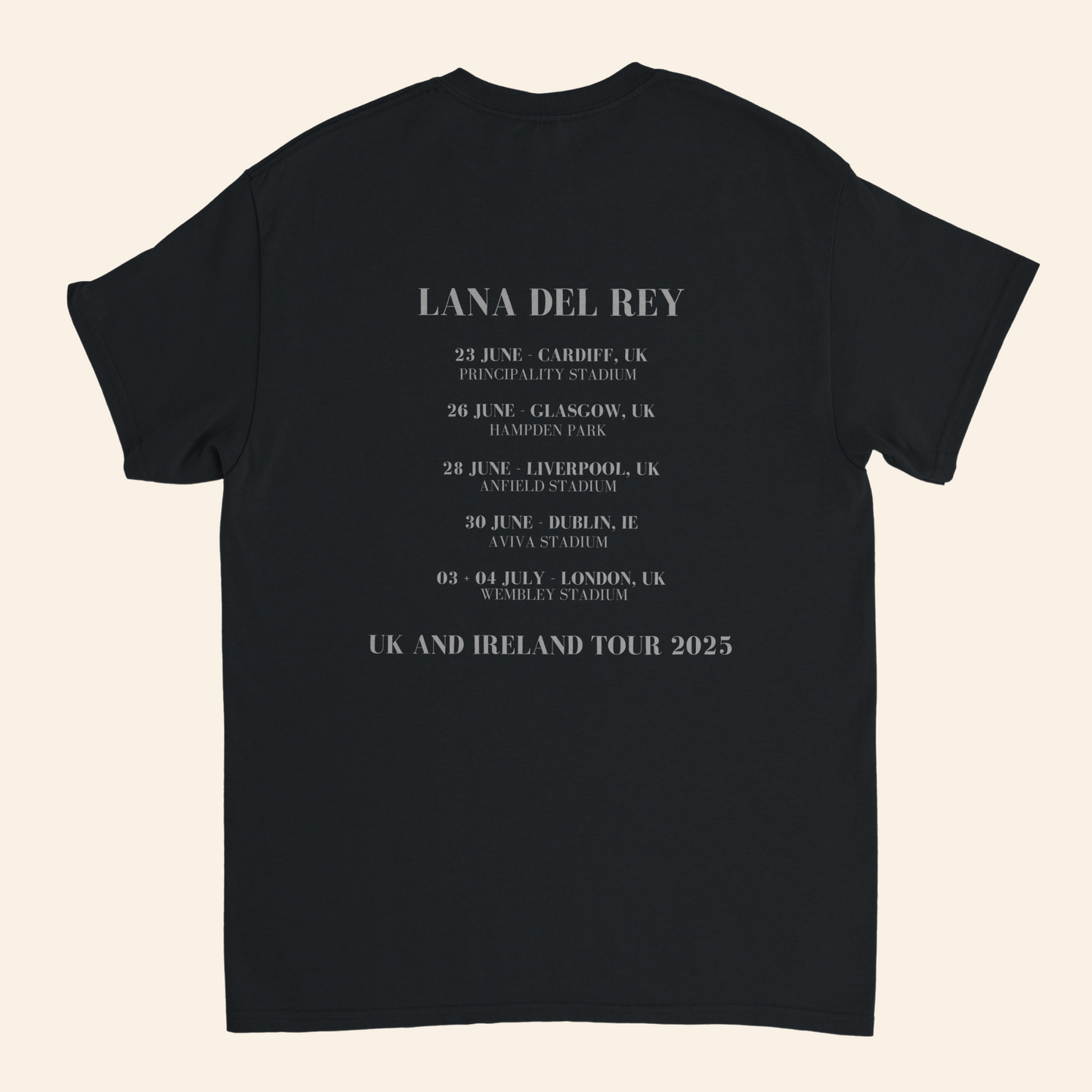 Lana Del Rey NFR UK & Ireland Tour 2025 T-Shirt with Full Tour Dates