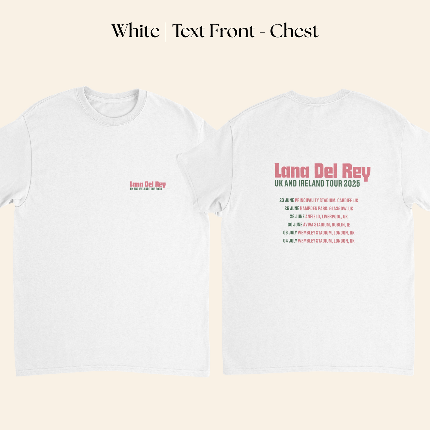 Lana Del Rey UK & Ireland Tour 2025 T-Shirt with Full Tour Dates