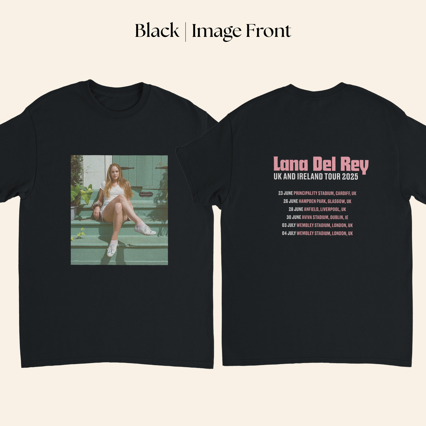 Lana Del Rey UK & Ireland Tour 2025 T-Shirt with Full Tour Dates