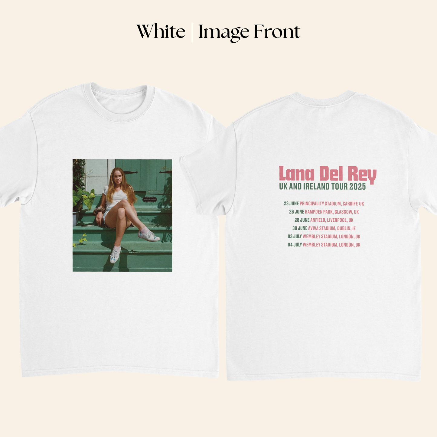 Lana Del Rey UK & Ireland Tour 2025 T-Shirt with Full Tour Dates