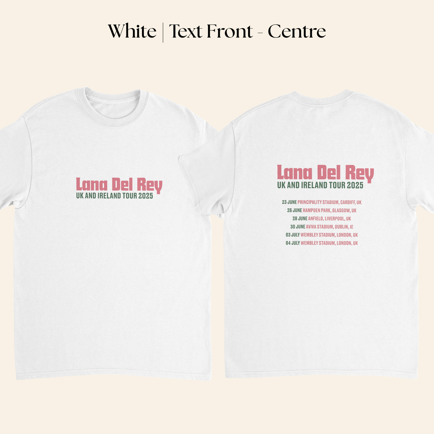 Lana Del Rey UK & Ireland Tour 2025 T-Shirt with Full Tour Dates