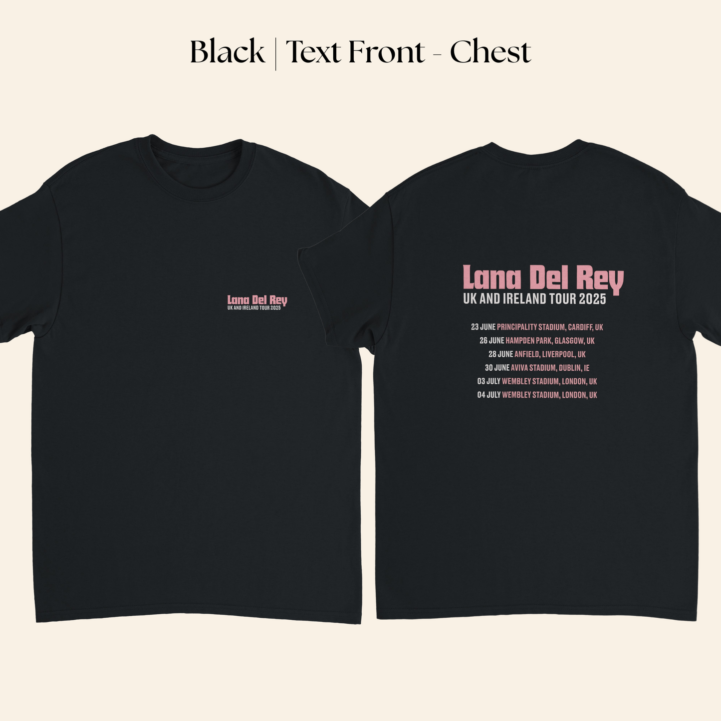Lana Del Rey UK & Ireland Tour 2025 T-Shirt with Full Tour Dates